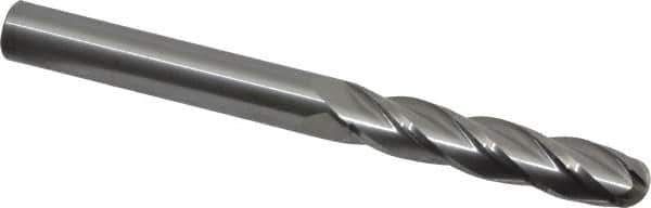 Atrax - 3/8" Diam, 1-3/4" LOC, 4 Flute Solid Carbide Ball End Mill - Uncoated, Single End, 4" OAL, 3/8" Shank Diam - Eagle Tool & Supply
