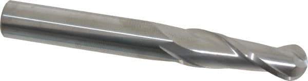 Atrax - 3/8" Diam, 1-1/8" LOC, 2 Flute Solid Carbide Ball End Mill - Uncoated, Single End, 3" OAL, 3/8" Shank Diam - Eagle Tool & Supply