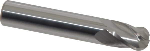 Atrax - 7/16" Diam, 5/8" LOC, 4 Flute Solid Carbide Ball End Mill - Uncoated, Single End, 2-1/2" OAL, 7/16" Shank Diam - Eagle Tool & Supply