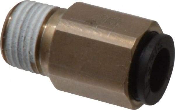 Legris - 1/4" Outside Diam, 1/8 NPT, Nickel Plated Brass Push-to-Connect Tube Self-Sealing Male Connector - 145 Max psi, Tube to Male NPT, Buna-N O-Ring - Eagle Tool & Supply