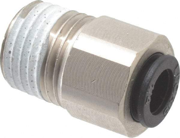 Legris - 1/4" Outside Diam, 1/4 NPT, Nickel Plated Brass Push-to-Connect Tube Self-Sealing Male Connector - 145 Max psi, Tube to Male NPT, Buna-N O-Ring - Eagle Tool & Supply