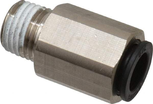 Legris - 3/8" Outside Diam, 1/4 NPT, Nickel Plated Brass Push-to-Connect Tube Self-Sealing Male Connector - 145 Max psi, Tube to Male NPT, Buna-N O-Ring - Eagle Tool & Supply