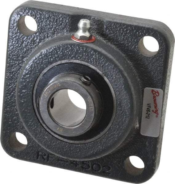 Browning - 3/4" ID, 3-3/8" OAL x 3-3/8" OAH 4-Bolt Flange - 1,444 Lb Static Cap, 2,611 Lb Dyn Cap, 2-1/2" Btw Mnt Hole Ctrs, Cast Iron - Eagle Tool & Supply