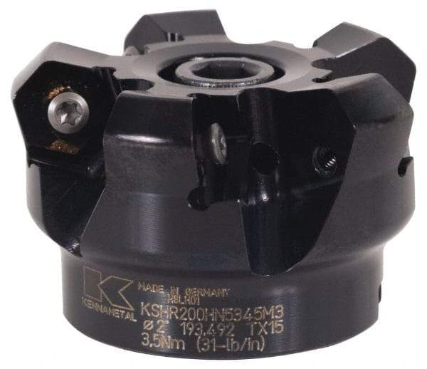 Kennametal - 4" Cut Diam, 1" Arbor Hole, 4.51mm Max Depth of Cut, 45° Indexable Chamfer & Angle Face Mill - 11 Inserts, HNGJ 535-GD Insert, Right Hand Cut, 11 Flutes, Through Coolant, Series KSHR - Eagle Tool & Supply