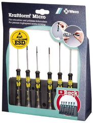 Wera - 6 Piece Phillips & Slotted Screwdriver Set - Blade Sizes: Width mm 1.2, 1.2, 1.8 & 2.5, Bit Sizes: Philips #0 to #1, Metric Length mm: 40, 60 & 80mm - Eagle Tool & Supply