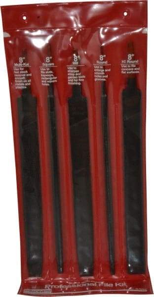 Simonds File - 5 Piece American Pattern File Set - 8" Long, Bastard Coarseness, Set Includes Flat, Half Round, Mill, Round, Square - Eagle Tool & Supply