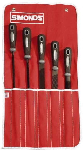 Simonds File - 5 Piece American Pattern File Set - 8" Long, Bastard Coarseness, Set Includes Half Round, Mill, Round, Square - Eagle Tool & Supply