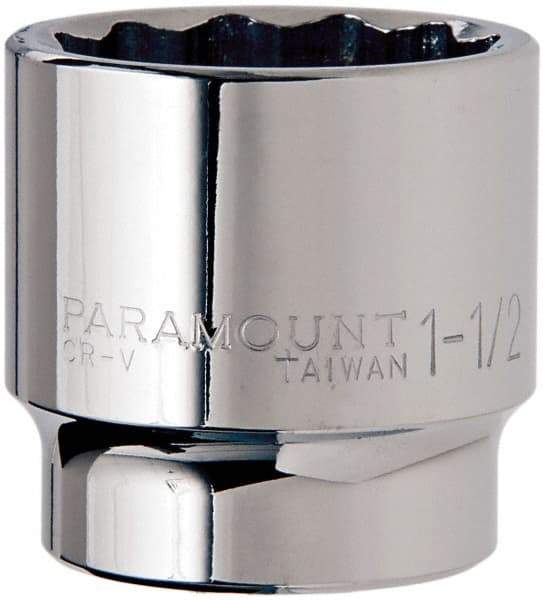 Paramount - 1-1/2", 1/2" Drive, Standard Hand Socket - 12 Points, 1-1/2" OAL, Steel, Chrome Finish - Eagle Tool & Supply