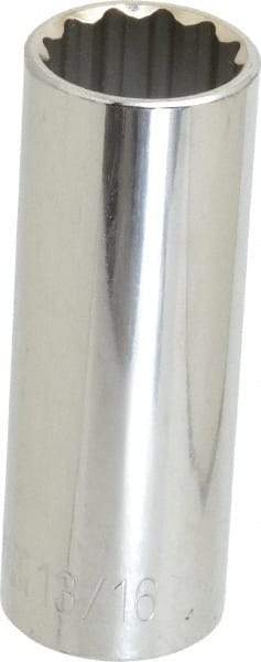 Paramount - 13/16", 1/2" Drive, Deep Hand Socket - 12 Points, 3-3/32" OAL, Steel, Chrome Finish - Eagle Tool & Supply