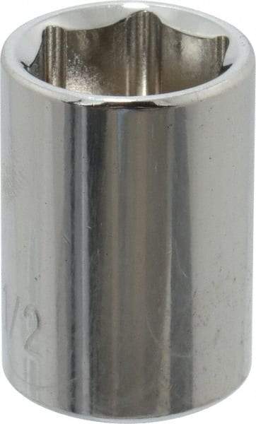 Paramount - 1/2", 1/4" Drive, Standard Hand Socket - 6 Points, 15/16" OAL, Steel, Chrome Finish - Eagle Tool & Supply