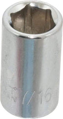 Paramount - 7/16", 3/8" Drive, Standard Hand Socket - 6 Points, 1-3/16" OAL, Steel, Chrome Finish - Eagle Tool & Supply