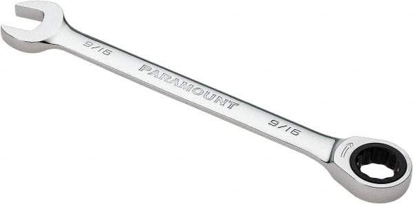 Paramount - 9/16" 12 Point Ratcheting Combination Wrench - 7-1/2" OAL, Chrome Vanadium Steel, Polished Finish - Eagle Tool & Supply