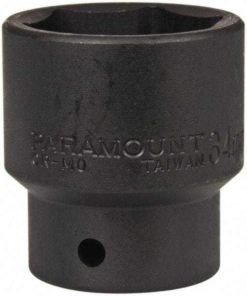 Paramount - 1/2" Drive 34mm Standard Impact Socket - 6 Points, 2" OAL - Eagle Tool & Supply
