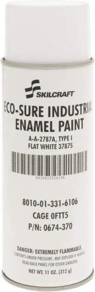 Ability One - White, Flat, Enamel Spray Paint - 8 to 10 Sq Ft per Can, 11 oz Container - Eagle Tool & Supply