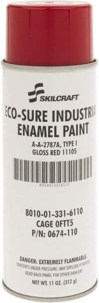 Ability One - Red, Gloss, Enamel Spray Paint - 8 to 10 Sq Ft per Can, 11 oz Container - Eagle Tool & Supply