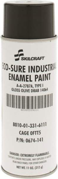 Ability One - Olive Drab, Gloss, Enamel Spray Paint - 8 to 10 Sq Ft per Can, 11 oz Container - Eagle Tool & Supply