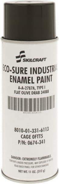 Ability One - Olive Drab, Flat, Enamel Spray Paint - 8 to 10 Sq Ft per Can, 11 oz Container - Eagle Tool & Supply
