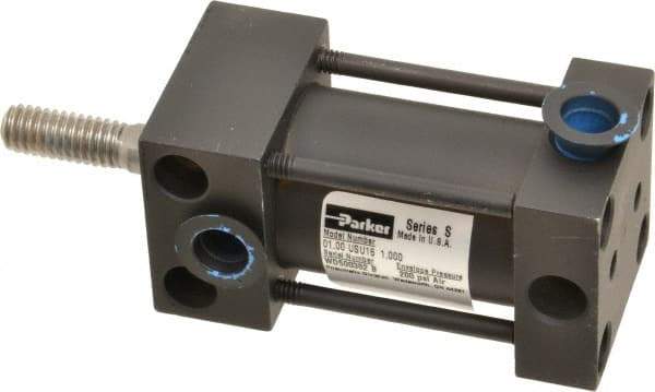 Parker - 1" Stroke x 1" Bore Double Acting Air Cylinder - 1/8 Port, 5/16-18 Rod Thread, 200 Max psi, -10 to 165°F - Eagle Tool & Supply