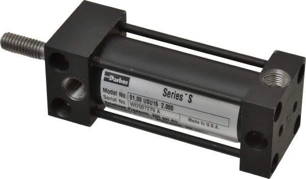 Parker - 2" Stroke x 1" Bore Double Acting Air Cylinder - 1/8 Port, 5/16-18 Rod Thread, 200 Max psi, -10 to 165°F - Eagle Tool & Supply