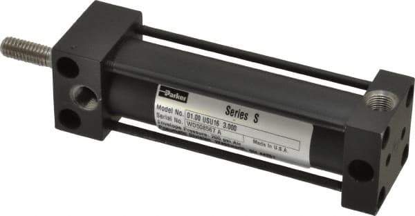 Parker - 3" Stroke x 1" Bore Double Acting Air Cylinder - 1/8 Port, 5/16-18 Rod Thread, 200 Max psi, -10 to 165°F - Eagle Tool & Supply