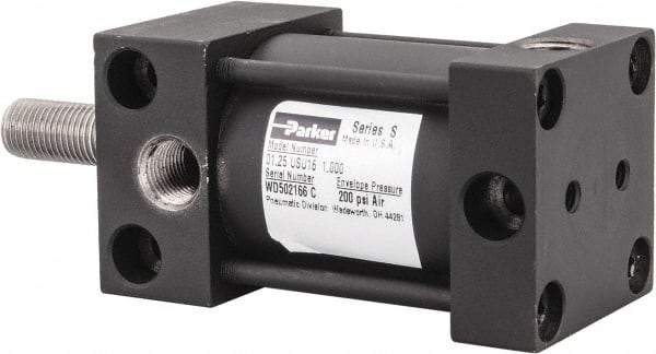 Parker - 1" Stroke x 1-1/4" Bore Double Acting Air Cylinder - 1/8 Port, 3/8-24 Rod Thread, 200 Max psi, -10 to 165°F - Eagle Tool & Supply