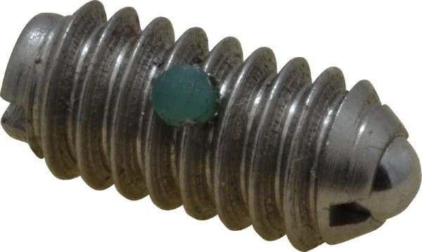 Gibraltar - 1/4-20, 0.125" Ball Diam, 17/32" Body Length, 0.035" Max Ball Reach, Threaded Ball Plunger - Stainless Steel Body, Stainless Steel Ball, 2 Lb Initial End Force, 4 Lb Final End Force, Locking Element - Eagle Tool & Supply