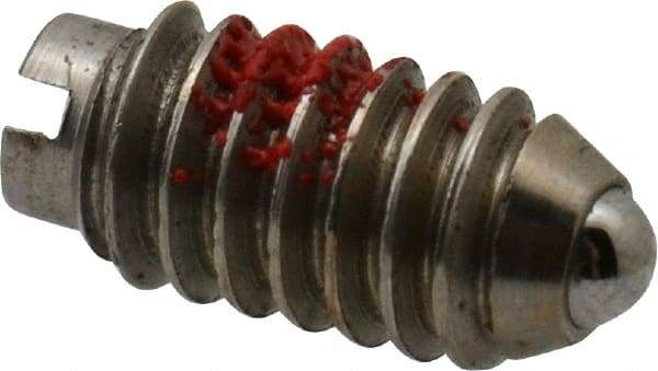 Gibraltar - 5-40, 0.062" Ball Diam, 1/4" Body Length, 0.02" Max Ball Reach, Threaded Ball Plunger - Stainless Steel Body, Stainless Steel Ball, 0.25 Lb Initial End Force, 0.75 Lb Final End Force, Locking Element - Eagle Tool & Supply