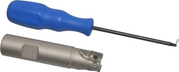 Iscar - 3/4" Cut Diam, 0.394" Max Depth of Cut, 3/4" Shank Diam, 3.38" OAL, Indexable Square Shoulder End Mill - AP..1003.., HM90 AP..1003.. Inserts, Weldon Shank, 90° Lead Angle, Through Coolant, Series Heli2000 - Eagle Tool & Supply