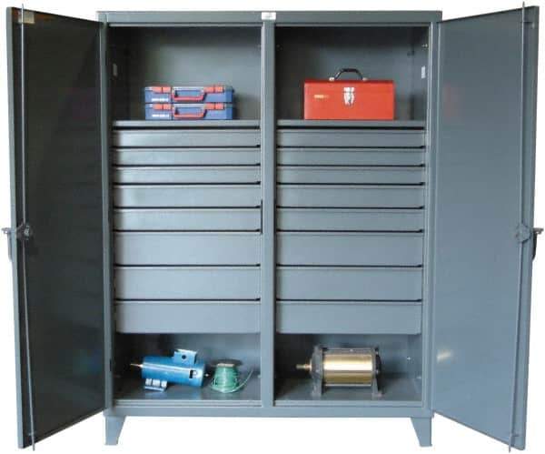 Strong Hold - 2 Shelf 16 Bin Locking Storage Cabinet - Steel, 72" Wide x 24" Deep x 78" High, Dark Gray - Eagle Tool & Supply
