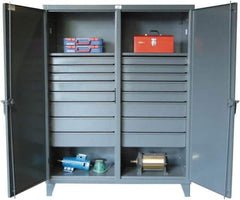 Strong Hold - 2 Shelf 16 Bin Locking Storage Cabinet - Steel, 60" Wide x 24" Deep x 78" High, Dark Gray - Eagle Tool & Supply