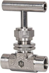 Ham-Let - 5,000 Max psi, 1/8" Pipe, 316 Grade Stainless Steel, Inline Stem Vee Instrumentation Needle Valve - FNPT x FNPT End Connections, Swaglok SS-OVF2-SH - Eagle Tool & Supply