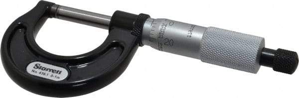 Starrett - 0 to 1" Range, 0.001" Graduation, Mechanical Outside Micrometer - Ratchet Stop Thimble, Accurate to 0.0001" - Eagle Tool & Supply