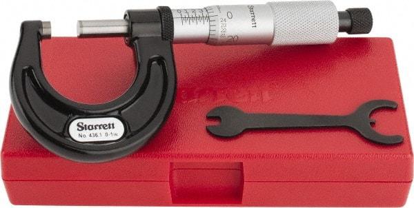 Starrett - 0 to 1" Range, 0.0001" Graduation, Mechanical Outside Micrometer - Ratchet Stop Thimble, Accurate to 0.00005" - Eagle Tool & Supply