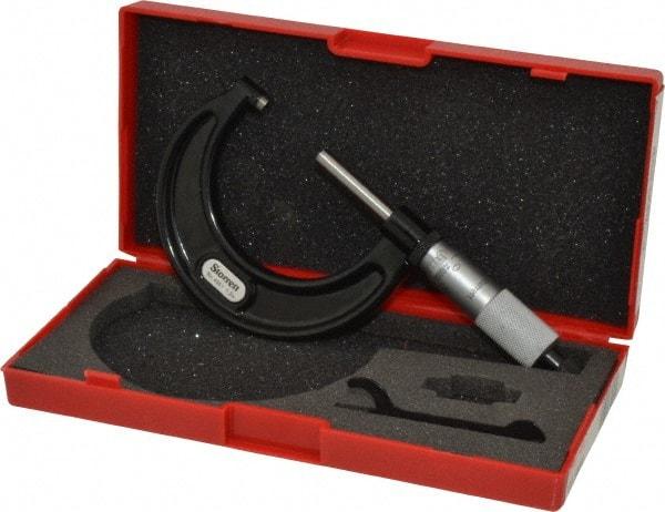 Starrett - 1 to 2" Range, 0.001" Graduation, Mechanical Outside Micrometer - Ratchet Stop Thimble, Accurate to 0.0001" - Eagle Tool & Supply
