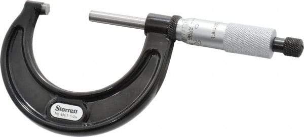 Starrett - 1 to 2" Range, 0.0001" Graduation, Mechanical Outside Micrometer - Ratchet Stop Thimble, Accurate to 0.00005" - Eagle Tool & Supply