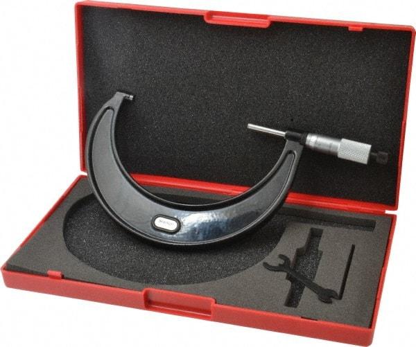 Starrett - 4 to 5" Range, 0.001" Graduation, Mechanical Outside Micrometer - Ratchet Stop Thimble, Accurate to 0.00015" - Eagle Tool & Supply