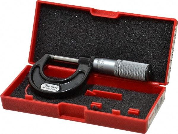 Starrett - 0 to 25mm Range, 0.01mm Graduation, Mechanical Outside Micrometer - Friction Thimble, Accurate to 0.002mm - Eagle Tool & Supply
