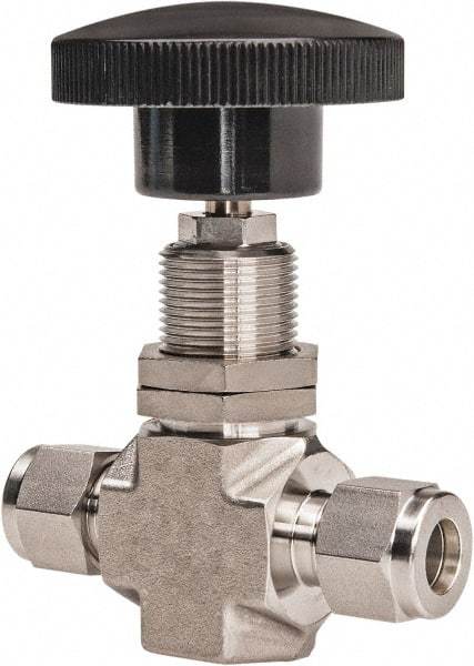 Ham-Let - 5,000 Max psi, 3/8" Pipe, 316 Grade Stainless Steel, Inline Stem Regulating Instrumentation Needle Valve - Compression x Compression End Connections - Eagle Tool & Supply