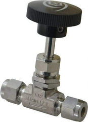 Ham-Let - 5,000 Max psi, 1/4" Pipe, 316 Grade Stainless Steel, Inline Stem Regulating Instrumentation Needle Valve - Compression x Compression End Connections, Swaglok SS-1RS4 - Eagle Tool & Supply