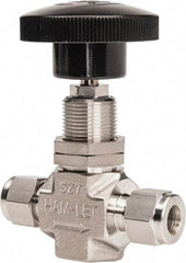 Ham-Let - 5,000 Max psi, 3/8" Pipe, 316 Grade Stainless Steel, Inline Stem Regulating Instrumentation Needle Valve - Compression x Compression End Connections, Swaglok SS-1RS6 - Eagle Tool & Supply