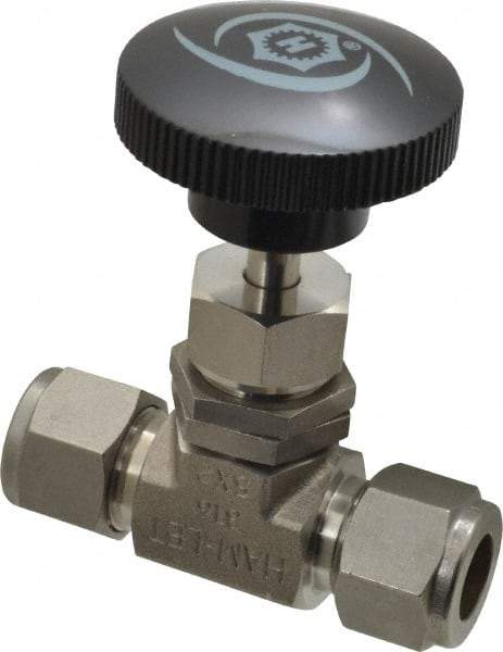 Ham-Let - 5,000 Max psi, 1/2" Pipe, 316 Grade Stainless Steel, Inline Stem Regulating Instrumentation Needle Valve - Compression x Compression End Connections, Swaglok SS-1RS8 - Eagle Tool & Supply