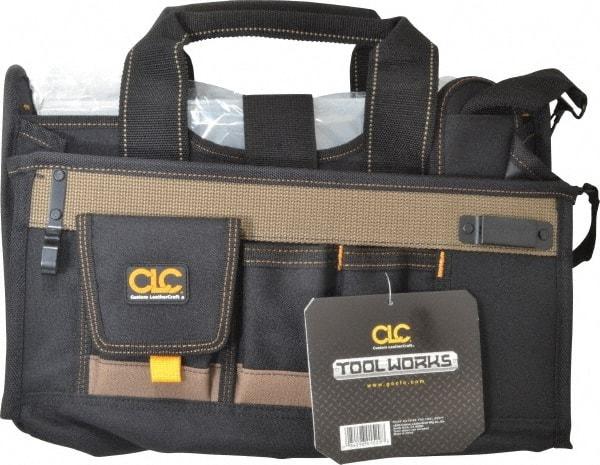 CLC - 15 Pocket Black & Brown Polyester Tool Bag - 16" Wide x 9" Deep x 9" High - Eagle Tool & Supply