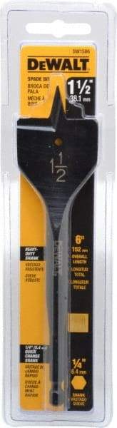 DeWALT - 1-1/2", Straight Shank, Bright Finish, High Speed Steel, Spade Blade Drill Bit - 6" Overall Length, No Wire Fishing Hole - Eagle Tool & Supply
