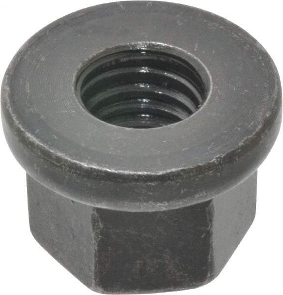 Gibraltar - M10, 22mm Flange Diam, 15mm High, 16mm Across Flats, Flange Nut - Grade 10 Steel, Black Phosphate Finish, 4" Flange Height, DIN 6331 - Eagle Tool & Supply