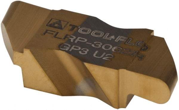 Tool-Flo - 3062FLRP Grade GP3, 3.18mm Cutting Width Carbide Grooving Insert - 4.57mm Max Depth of Cut, Right Hand, 1/16" Corner Radius, TiN Finish - Eagle Tool & Supply
