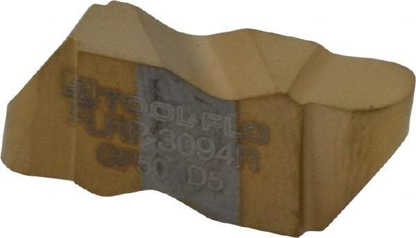 Tool-Flo - 3094FLRP Grade GP50, 4.8mm Cutting Width Carbide Grooving Insert - 4.57mm Max Depth of Cut, Right Hand, 3/32" Corner Radius, TiN Finish - Eagle Tool & Supply