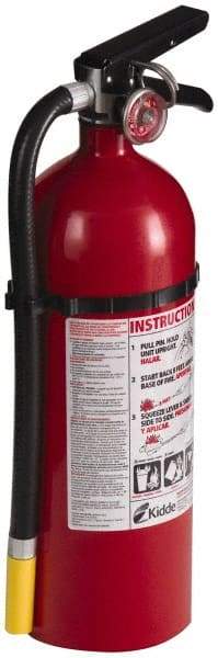 Kidde - 5 Lb, 3-A:40-B:C Rated, Dry Chemical Fire Extinguisher - 4-1/2" Diam x 16.07" High, 195 psi, 18' Discharge in 15 sec, Rechargeable, Seamless Aluminum Cylinder - Eagle Tool & Supply