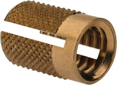 E-Z LOK - 5/16-18 UNC Brass Flush Press Fit Threaded Insert for Plastic - 9/16" OAL, 0.389" Insert Diam, 3/8" Hole Diam, 3/8" Drill - Eagle Tool & Supply