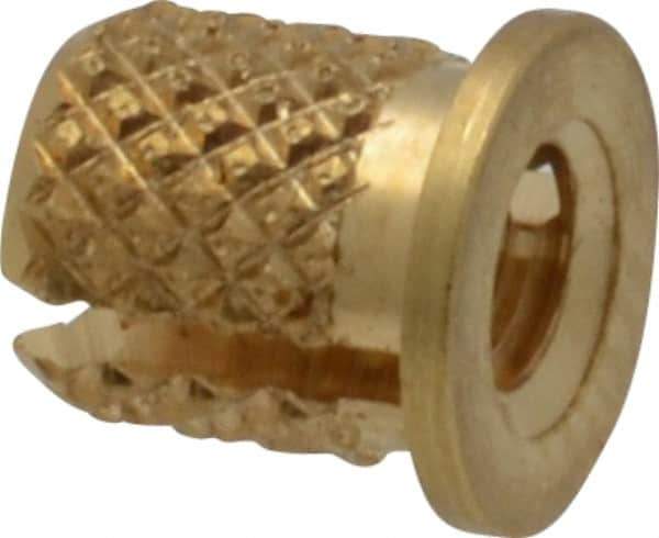 E-Z LOK - #6-32 UNC Brass Flanged Press Fit Threaded Insert for Plastic - 1/4" OAL, 0.199" Insert Diam, 3/16" Hole Diam, 3/16" Drill - Eagle Tool & Supply