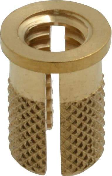 E-Z LOK - 1/4-20 UNC Brass Flanged Press Fit Threaded Insert for Plastic - 1/2" OAL, 0.326" Insert Diam, 5/16" Hole Diam, 5/16" Drill - Eagle Tool & Supply